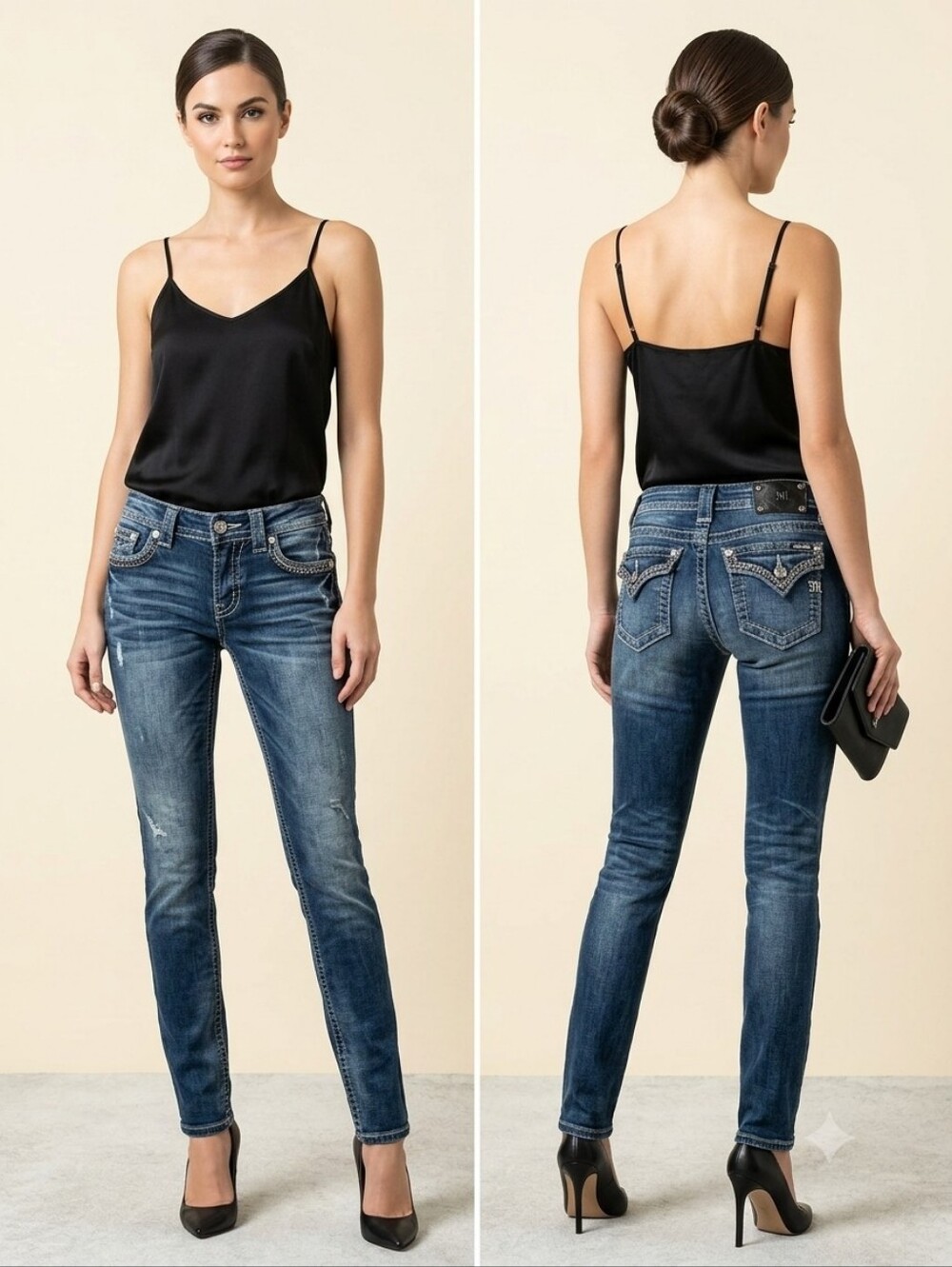Miss Me Blue Skinny Jeans with‎ Embroidered Back Pockets